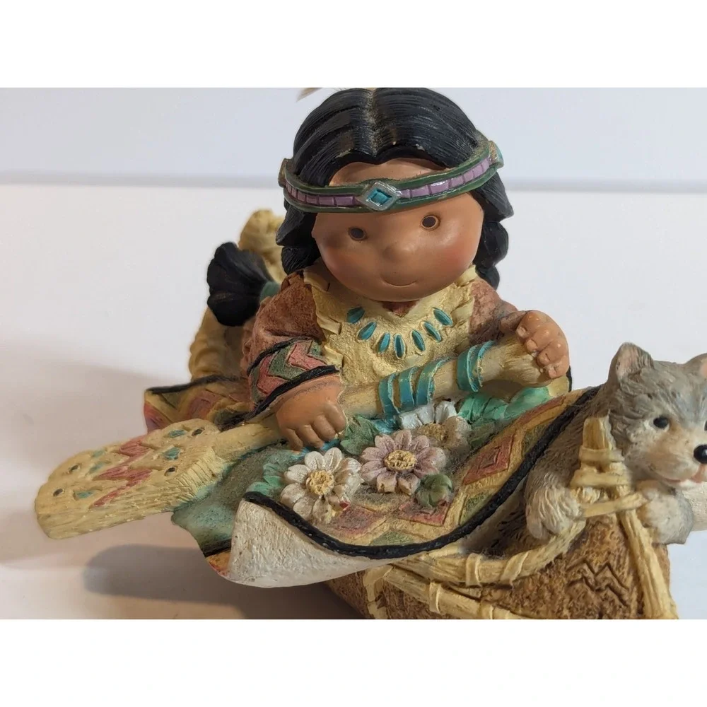 VINTAGE ENESCO 1998 FRIENDS OF THE FEATHER LITTLE TRAVELER - CHILD IN CANOE 4.5